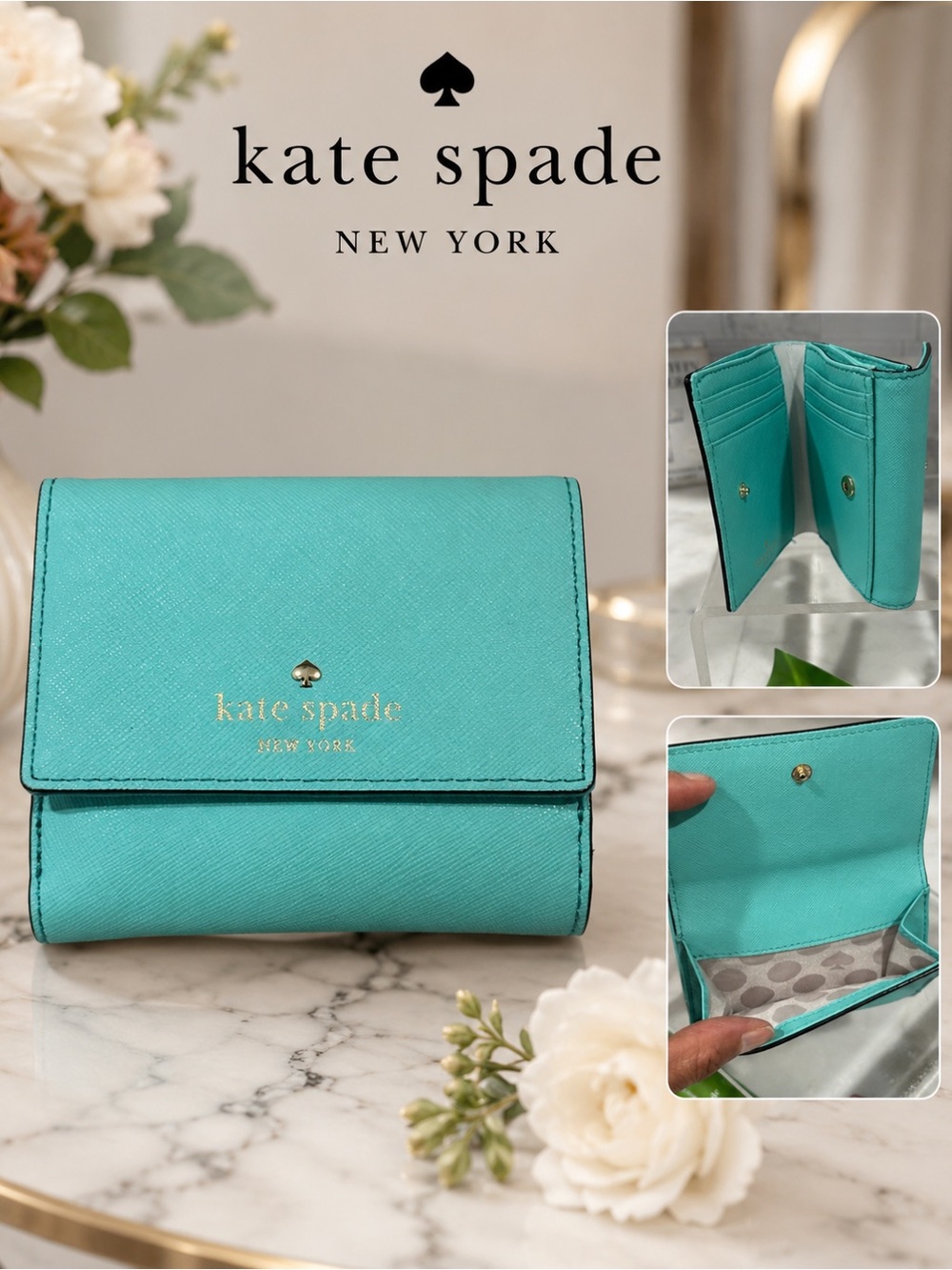 Kate Spade New York Turquoise Saffiano Leather Bifold Wallet
